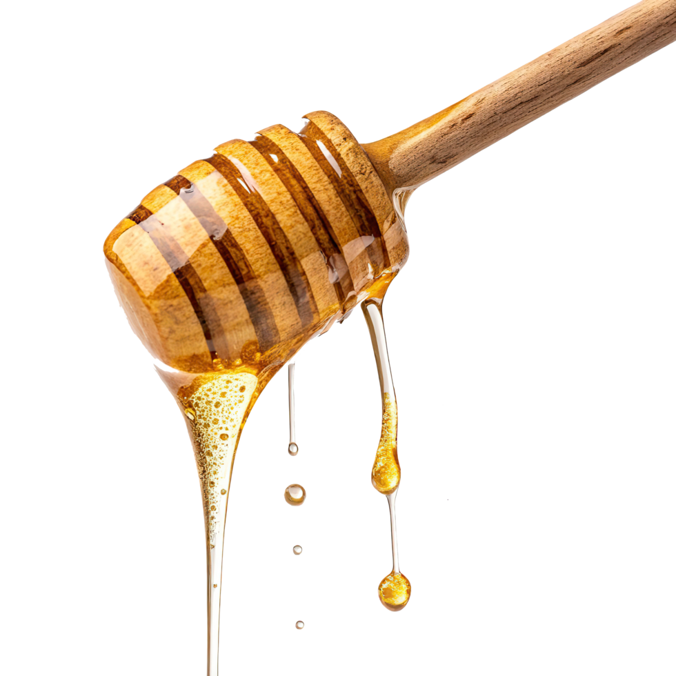 best honey dripping from a wooden stick on a transparent background png