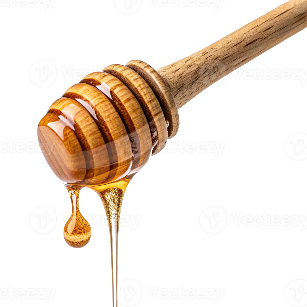 new honey dripping from a wooden stick on a transparent background png