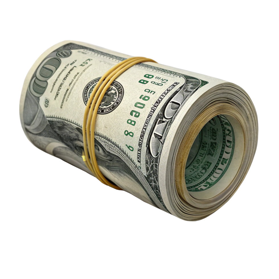 a roll of money on a transparent background png