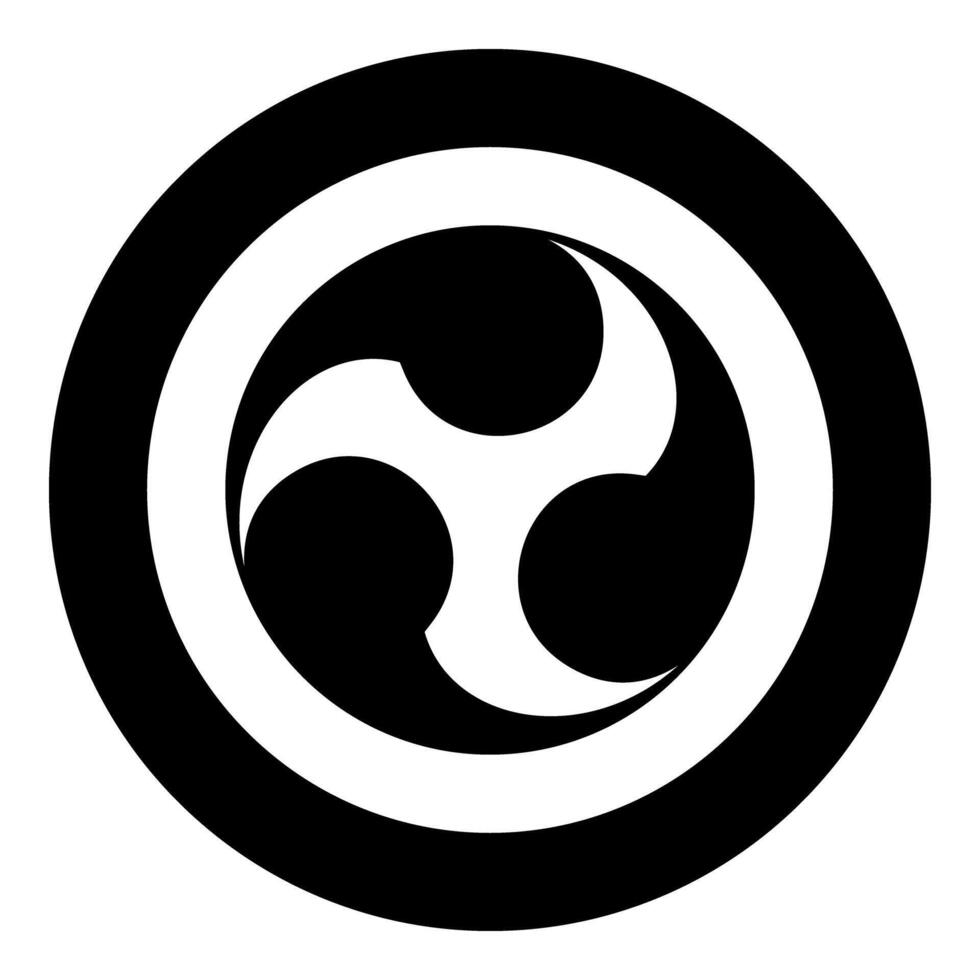 Tomoe symbol religious sign Japanese religions Oriental three petal icon in circle round black color solid outline style vector