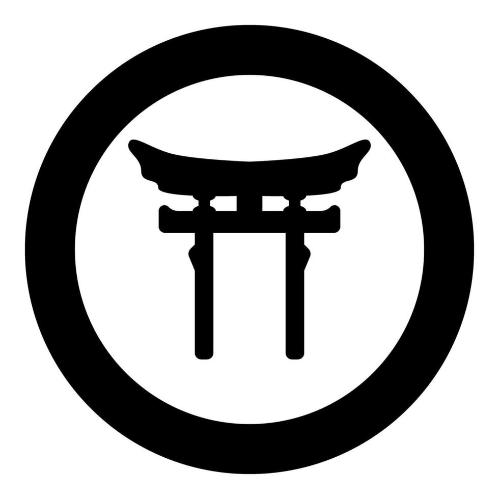 Torri gate symbol Shinto Japanese Arch Asian Toria travel concept icon in circle round black color solid outline style vector