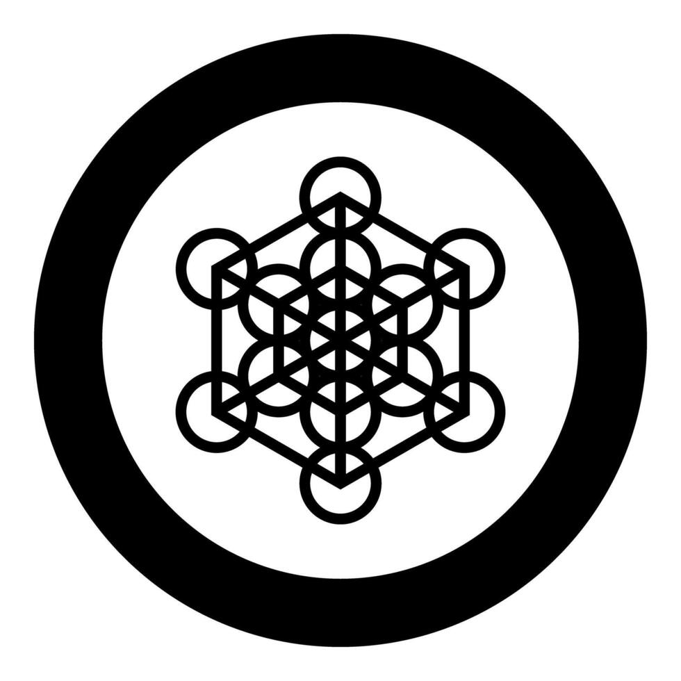 Metatron cube Sacred geometry icon in circle round black color solid outline vector