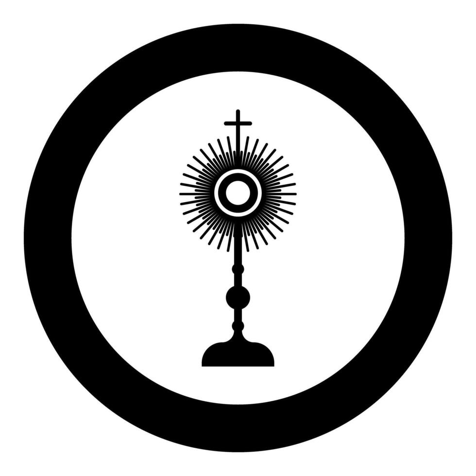 Monstrance Christi Sacrament of the eucharist icon in circle round black color solid outline style vector