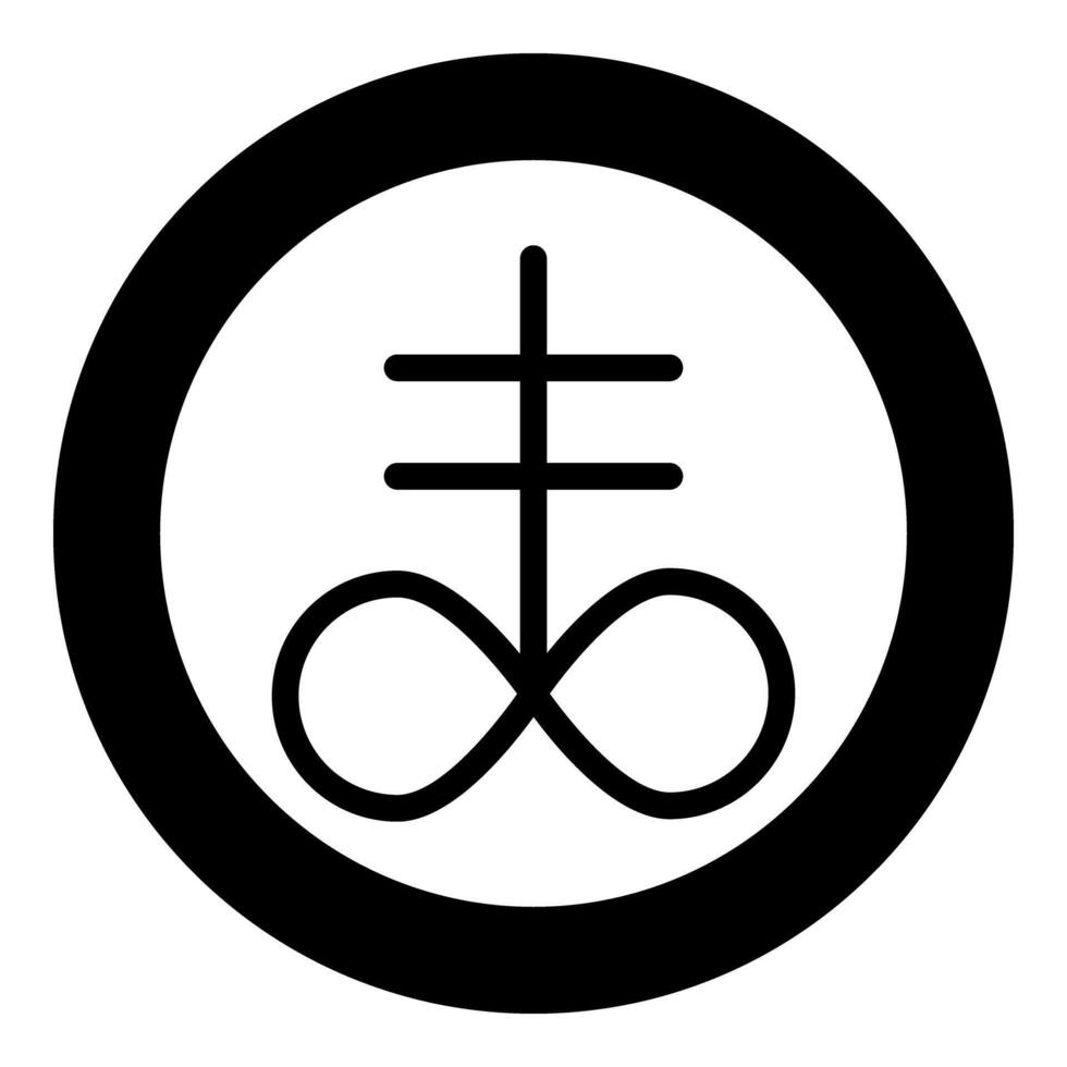 Satanic Cross Theistic satanism symbol icon in circle round black color solid outline style vector