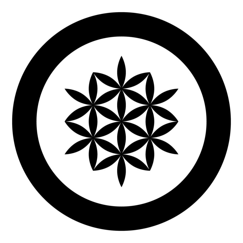 Flower life sacred geometry icon in circle black vector