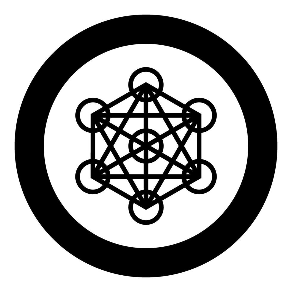 Metatron cube Sacred geometry icon in circle round black color solid vector
