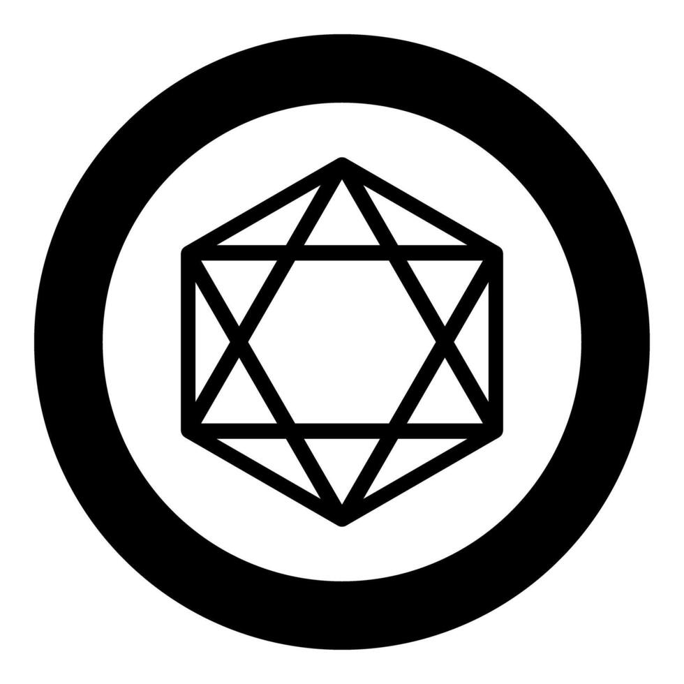 Octagedron icosahedron sacred geometry symbol icon in circle round black color solid outline style vector