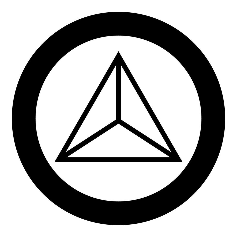 Pyramid shape triangle view from above Sacred geometry icon in circle round black color outline vector
