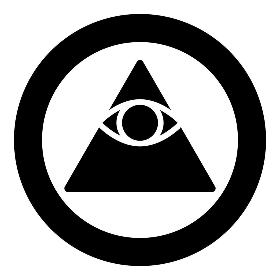 Kao Give all seeing eye in pyramid inside triangle Illuminati symbol Masonic icon in circle round black color solid vector