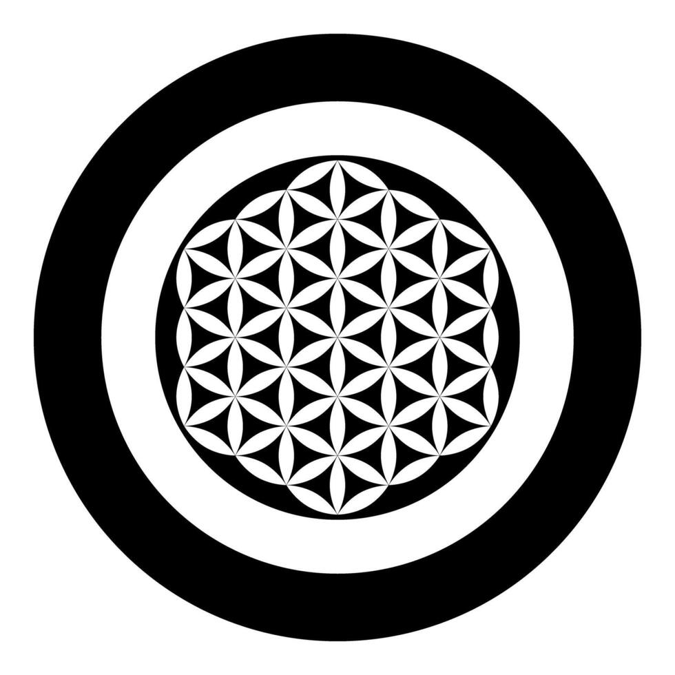 Flower of life Sacred geometry icon in circle round black color solid vector