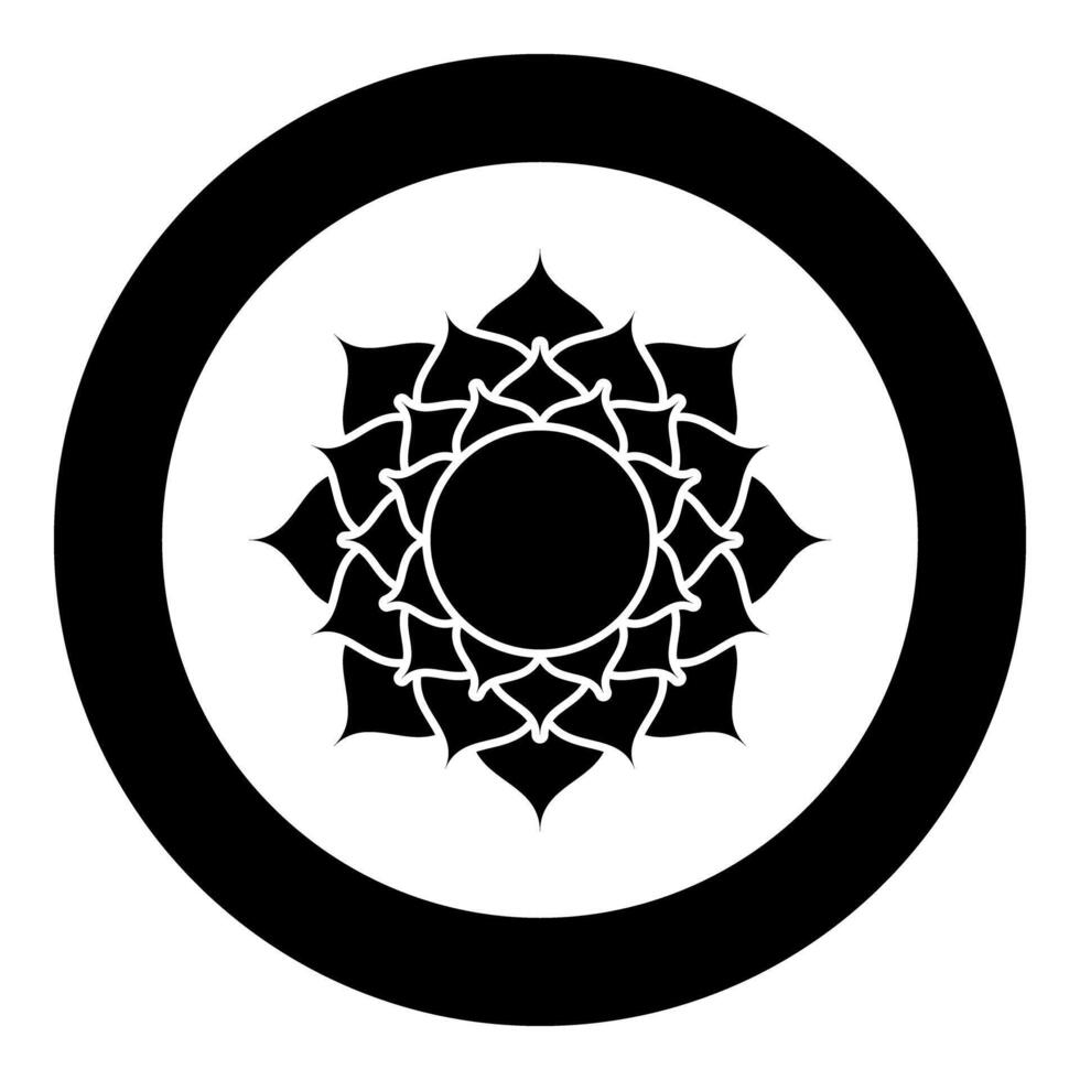 Lotus flower blossom Hinduism Hindu iconography water lily icon in circle round black color solid outline style vector