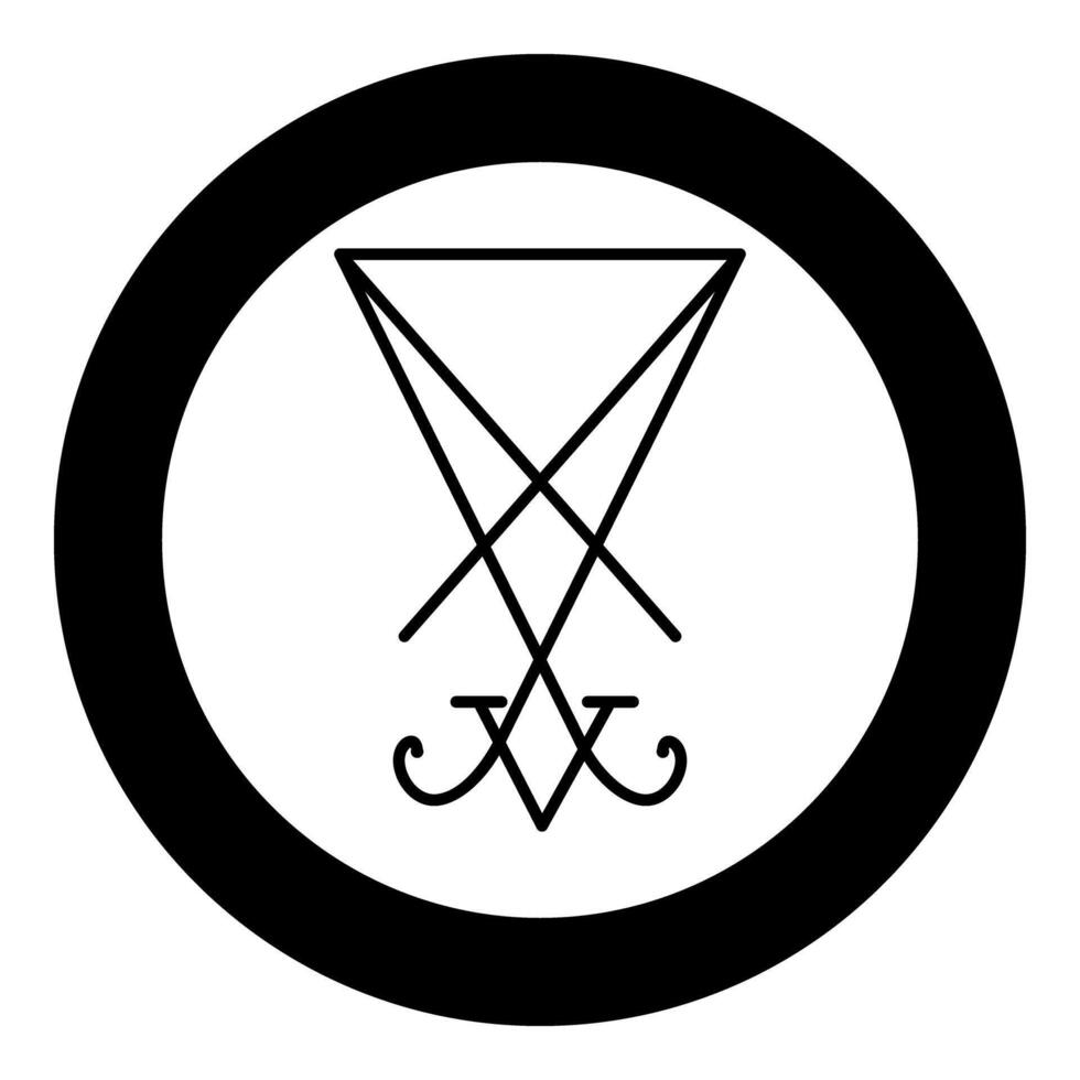 Lucifer's sign seal Satan Lucifer symbol icon in circle round black color solid outline style vector