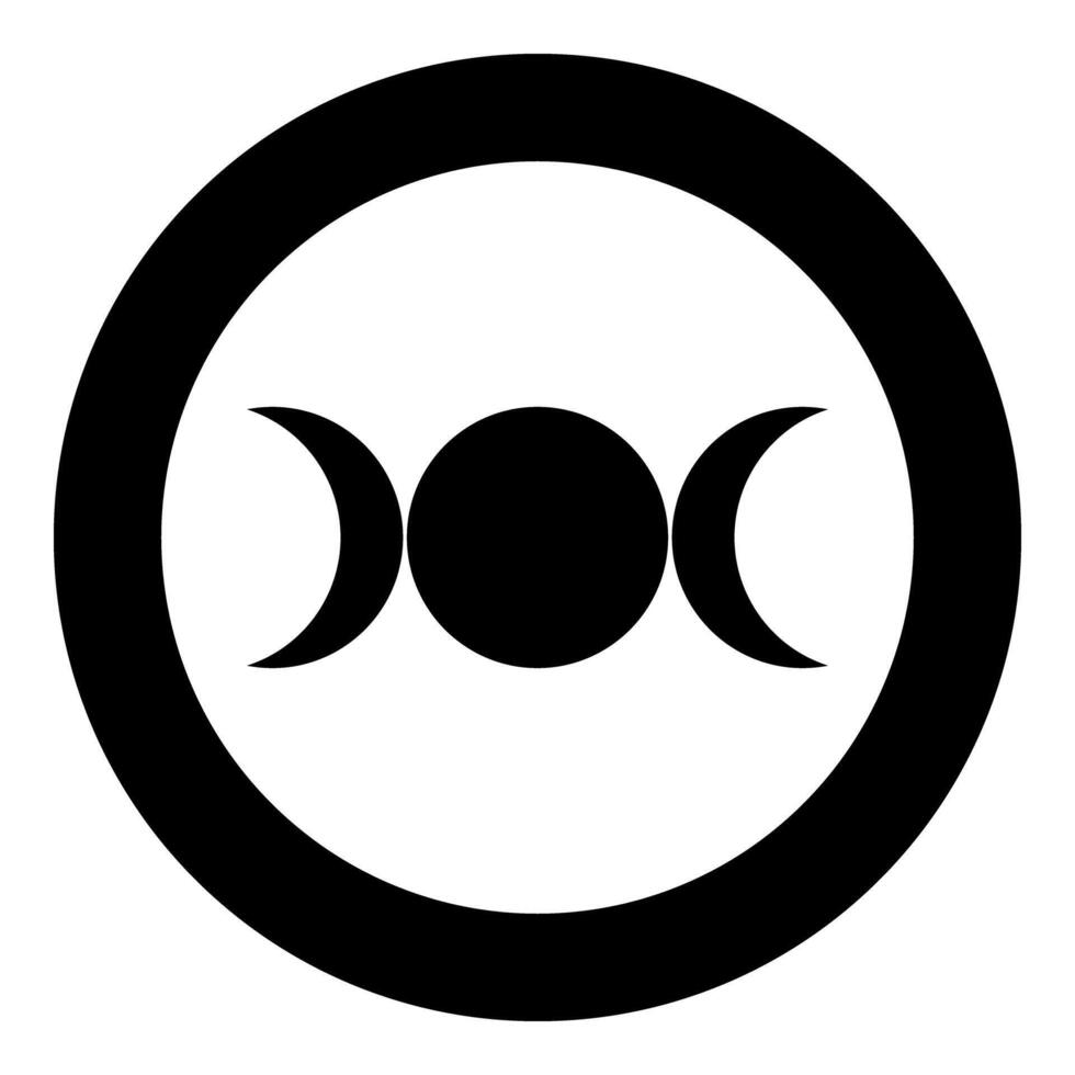 Simbol triple goddess religious sign moon phases wiccan icon in circle round black color solid outline style vector