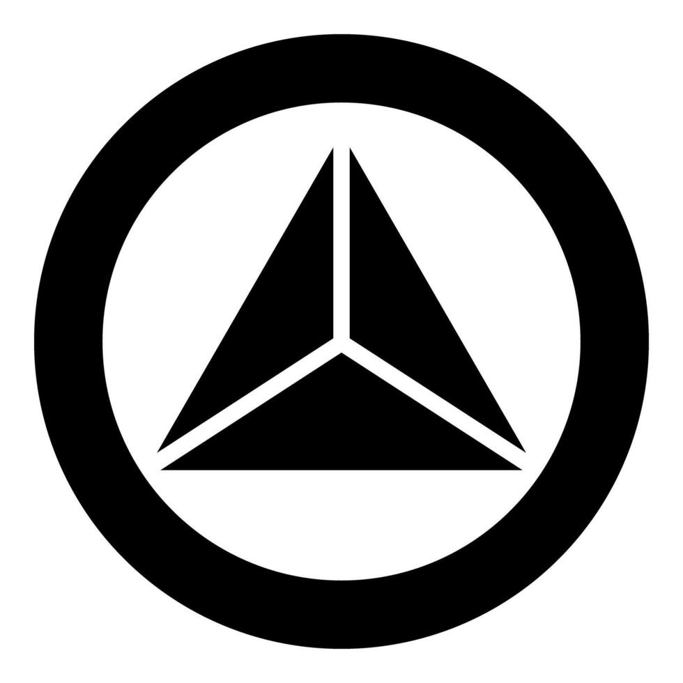 Pyramid shape triangle view from above Sacred geometry icon in circle round black color solid outline vector