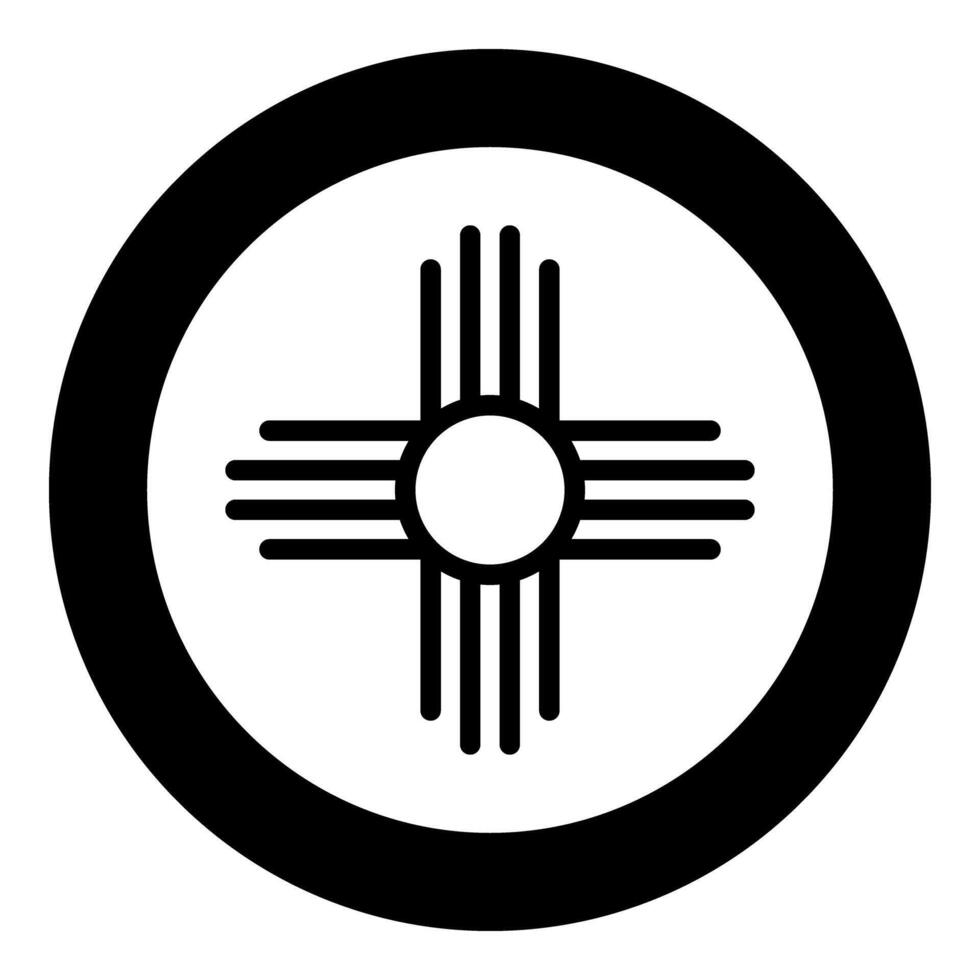 Zia symbol ancient sun emblem element of New Mexico flag icon in circle round black color solid outline style vector