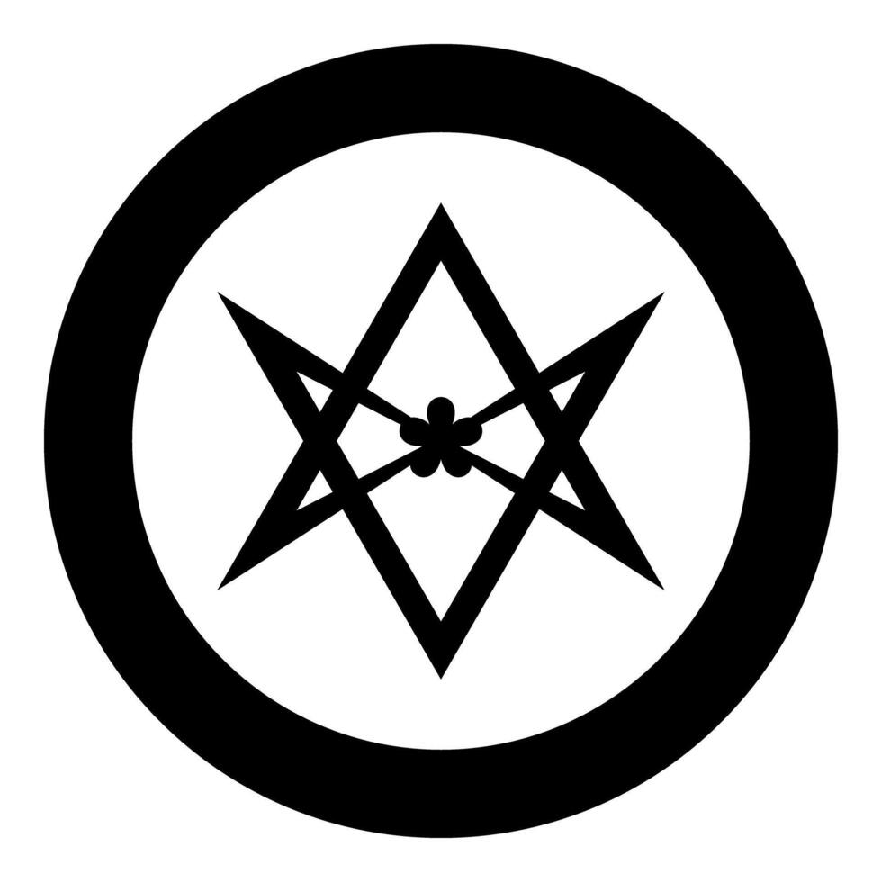 Thelema Unicursal Hexagonal symbol Unprocessing hexagram Telemma sacred geometry icon in circle round black color solid outline style vector