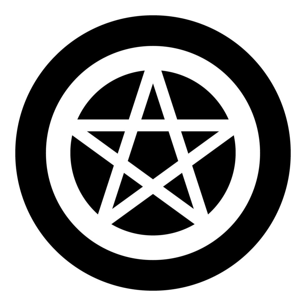 Pentakl Neopagan Wicca Pentacle Neo paganism sign five pointed star in circle inside round Pentagram magic symbol icon in circle round black color solid vector