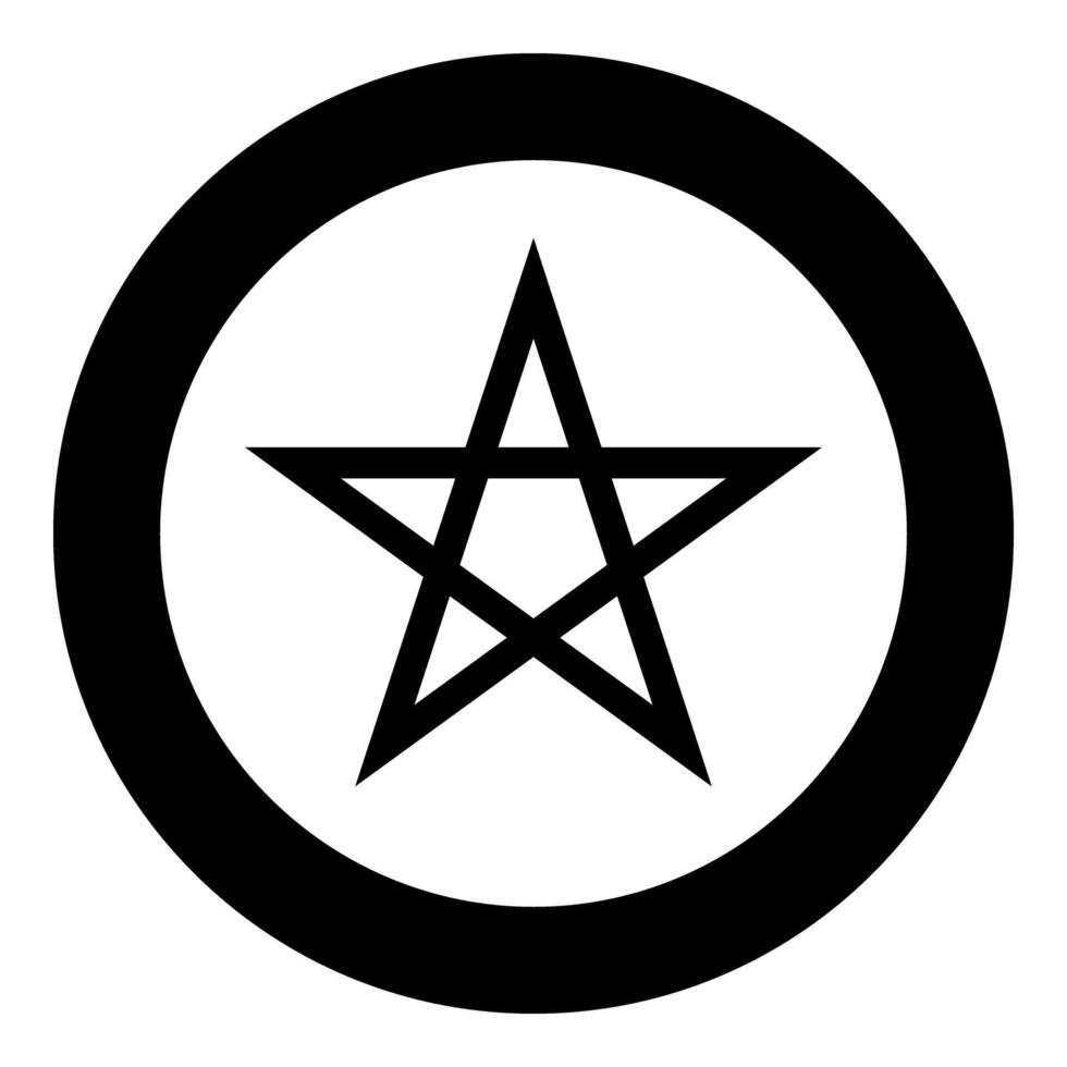 Pentagram Neo paganism sign five pointed star icon in circle round black vector
