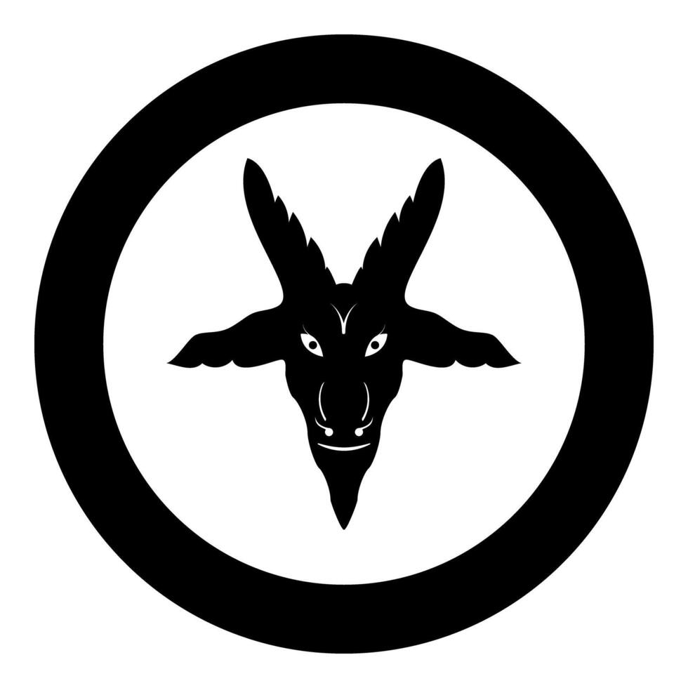 Head goat Symbol Satanism of Lavaeus Sigil of Baphomet sign icon in circle round black color solid outline style vector