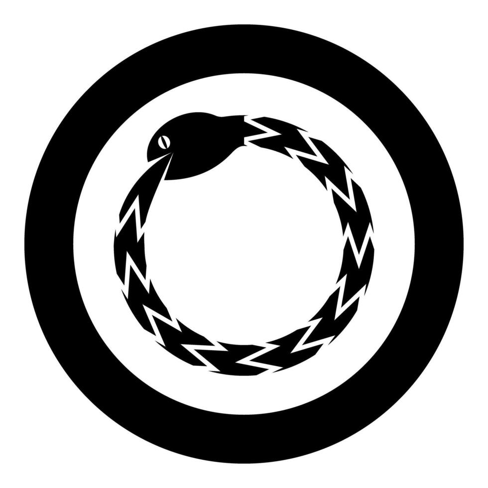 Uroboros Zhulong snake eating own tail coiled in ring Ouroboros serpent icon in circle round black color solid outline style vector
