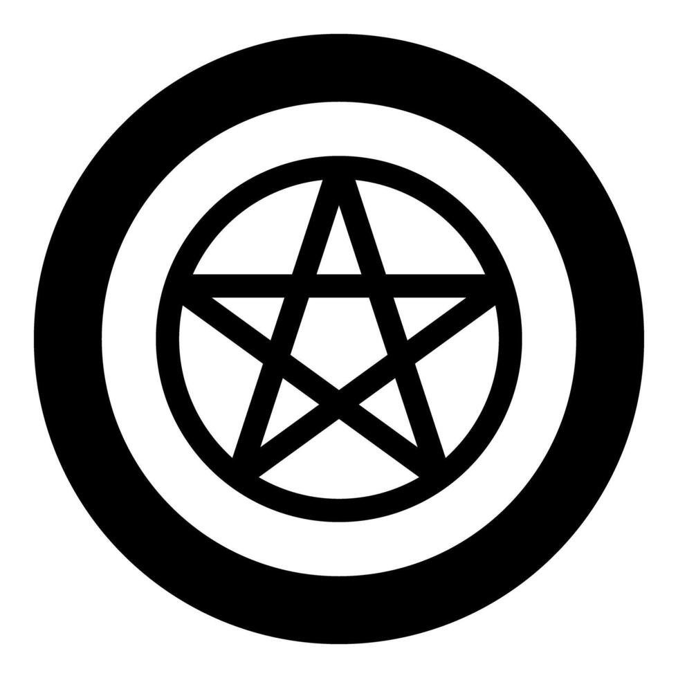 Pentakl Neopagan Wicca Pentacle Neo paganism sign five pointed star in circle inside round Pentagram magic symbol icon in circle round black color vector