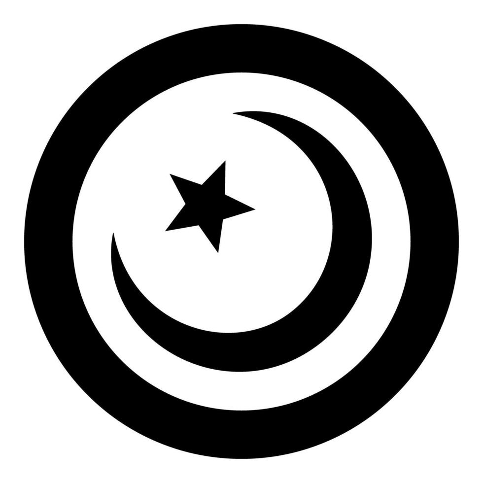 Symbol Alem Islam Halfmoon Arabic moon and star icon in circle round black color solid outline style vector