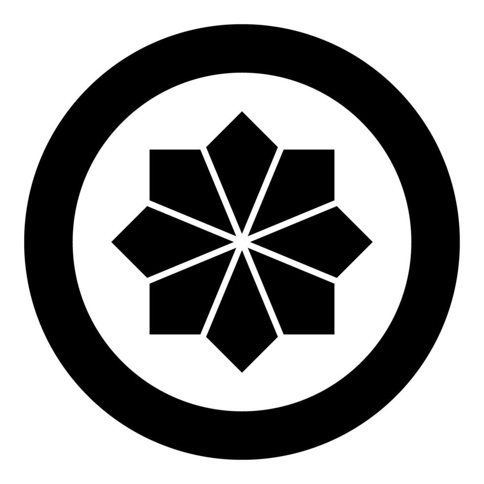 Sacred geometry symbol element ornament Snowflake icon in circle round black color solid outline style vector