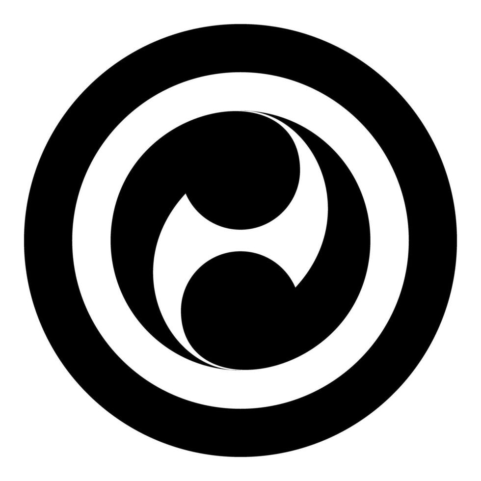 Tomoe symbol religious sign Japanese religions Oriental two petal icon in circle round black color solid outline style vector