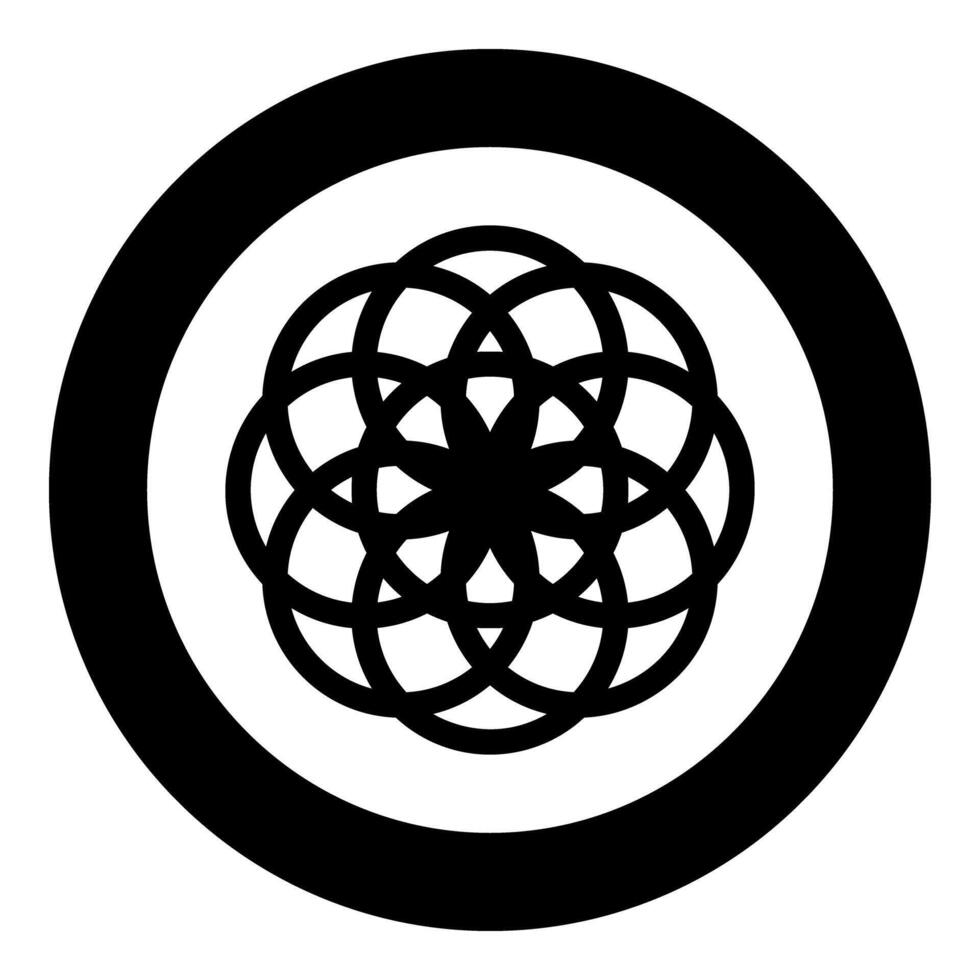 Flower of life Sacred geometry icon in circle round black color solid outline style vector