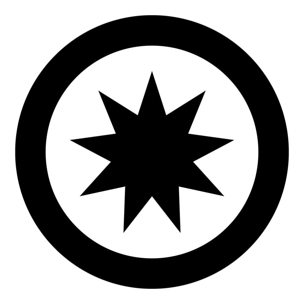 Six pointed star Bahaism Baha'i Bahai symbol unity and harmony between different religions cultures icon in circle round black color solid outline style vector