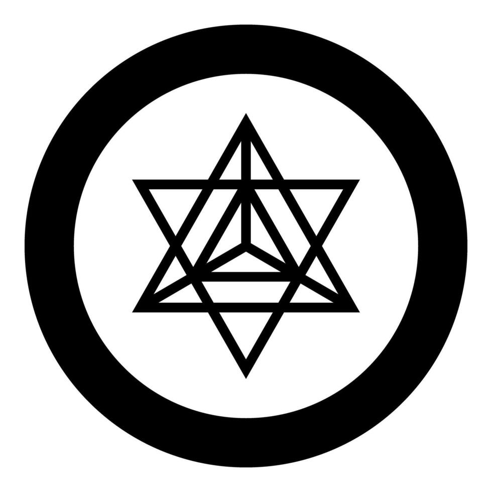 Star tetra Sacred geometry symbol icon in circle round black color solid outline style vector