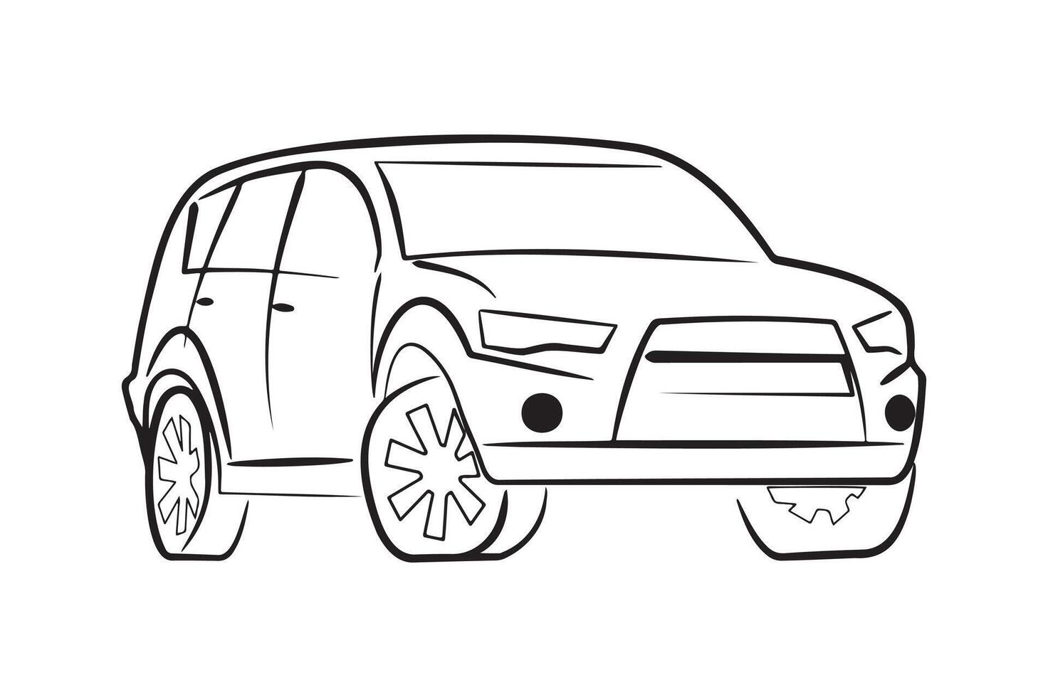 SUV Car Outline Drawing for Coloring and Design. vector