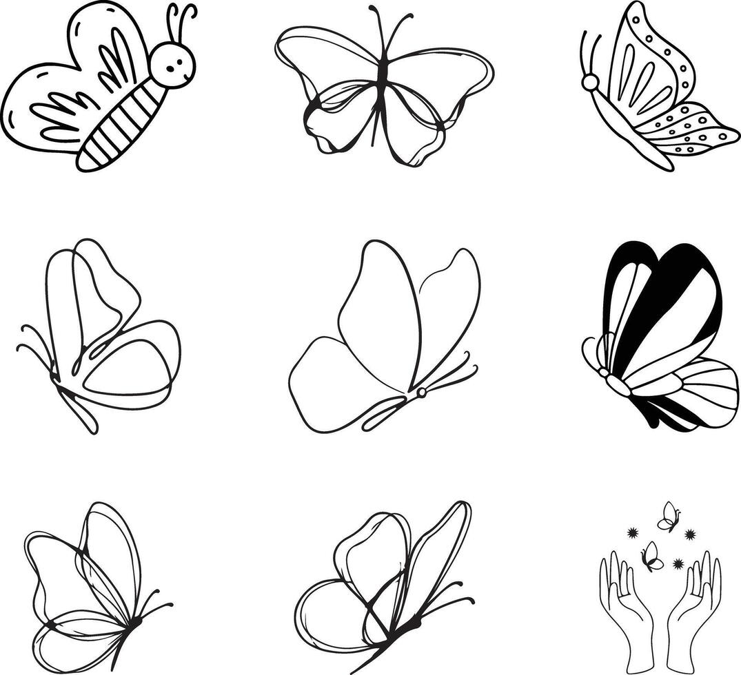 Butterfly Line Art Set Minimalist Hand-Drawn Insect Illustrations. vector