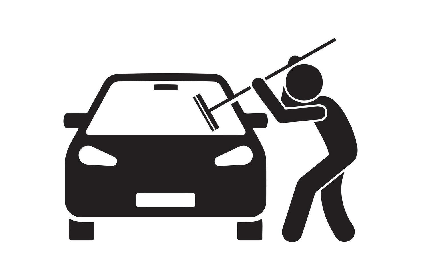 Car Wash Icon, Stick Figure Cleaning Vehicle. vector