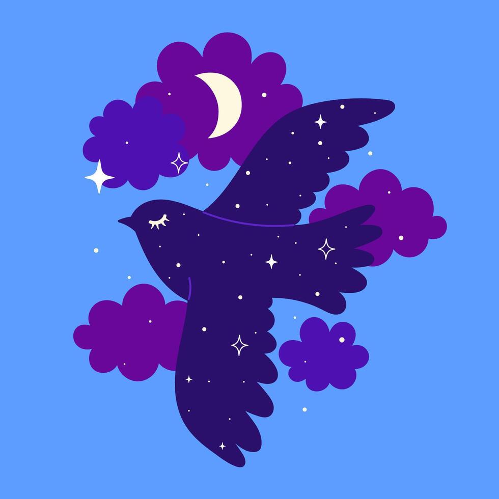 Postcard or poster with a night bird. graphics. vector