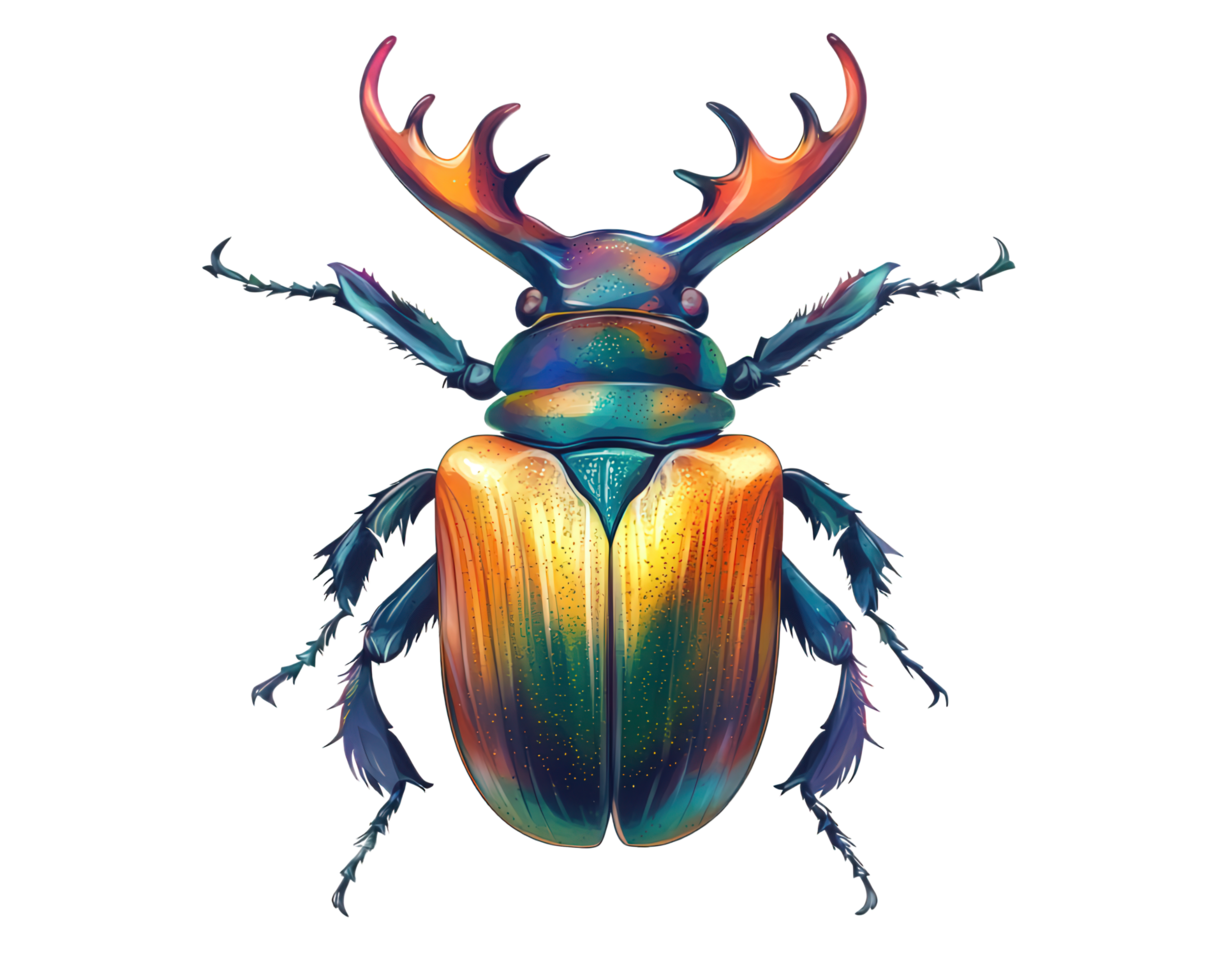 vibrant stag beetle illustration with colorful patterns and intricate details, showcasing its unique features and striking appearance png