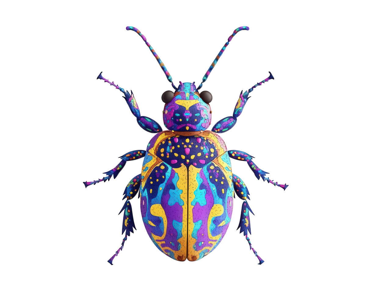 Colorful beetle with vibrant patterns and textures transparency background, showcasing its unique design and intricate details. This striking insect captures attention with its vivid colors and png