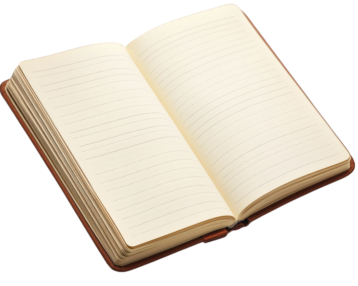 open notebook with blank pages, perfect for writing or sketching ideas. clean, lined pages invite creativity and organization png