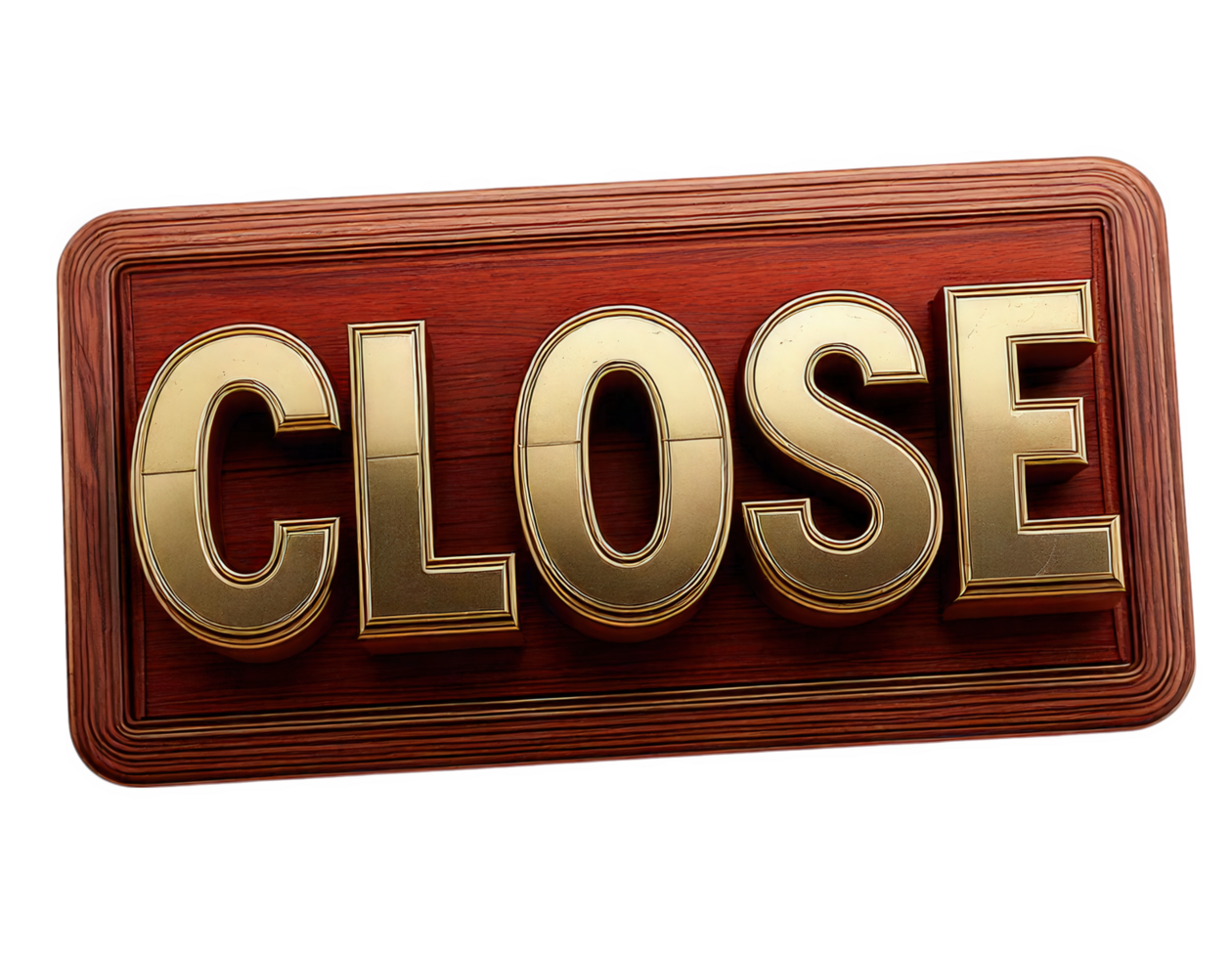Close sign with wooden background and bold golden letters, perfect for indicating closure or restricted access png