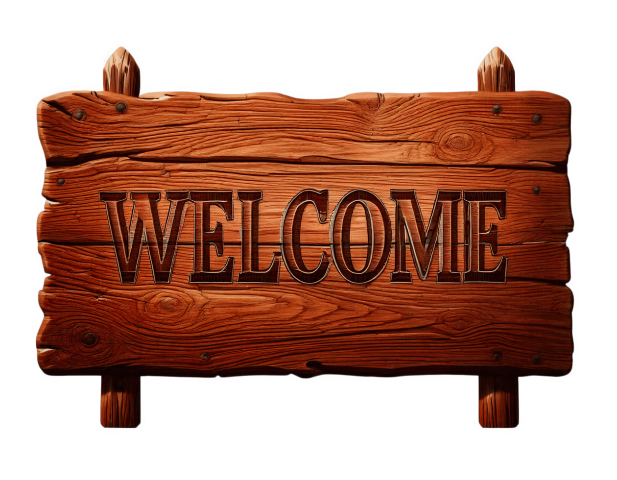 Wooden welcome sign with rustic design, perfect for home or garden decor, inviting guests with warm message. Ideal for entrances or outdoor spaces png