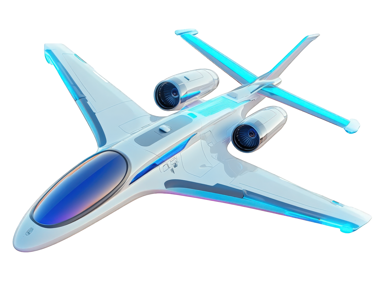 Futuristic airplane design with sleek lines and advanced technology, featuring dual engines and streamlined body. Ideal for showcasing innovation in aviation png