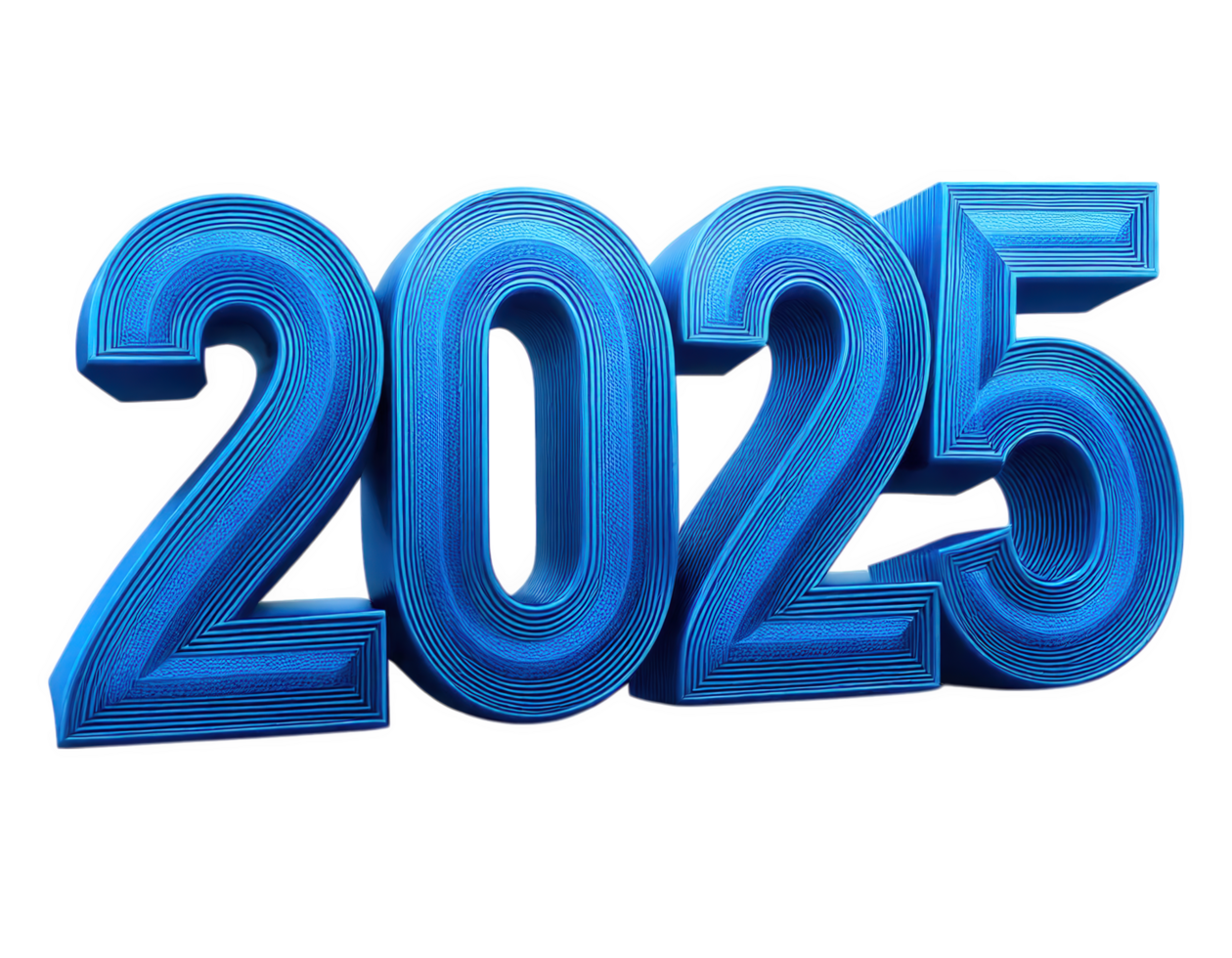 3D blue text representing year 2025, isolated on transparency background, showcasing modern and vibrant design that captures attention png