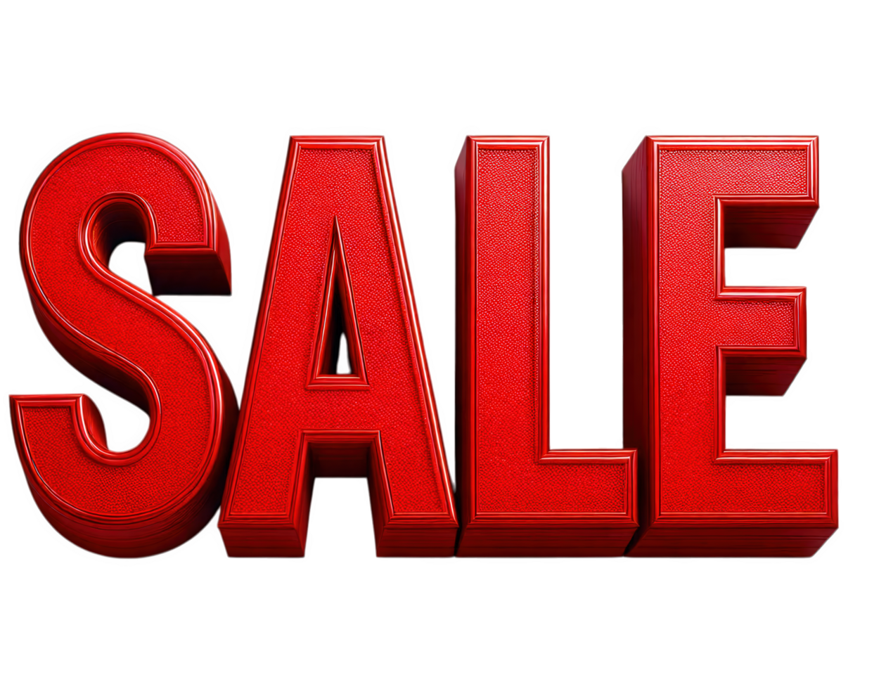 Red sale sign in 3D text isolated on transparency background, perfect for online promotions and marketing. This vibrant design captures attention and conveys urgency png