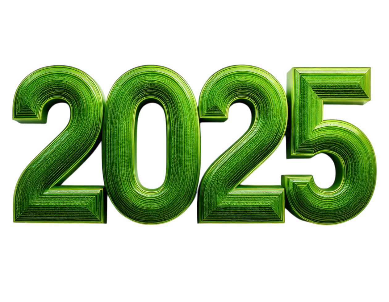 3D green text 2025 isolated on transparency background, symbolizing future and innovation. Perfect for projects related to technology and progress png