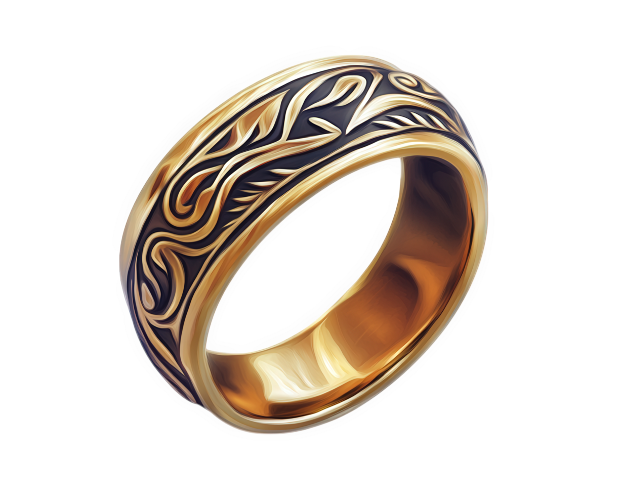 tribal ring design featuring intricate patterns and polished gold finish, isolated on transparency background, showcasing its unique craftsmanship and artistic details png
