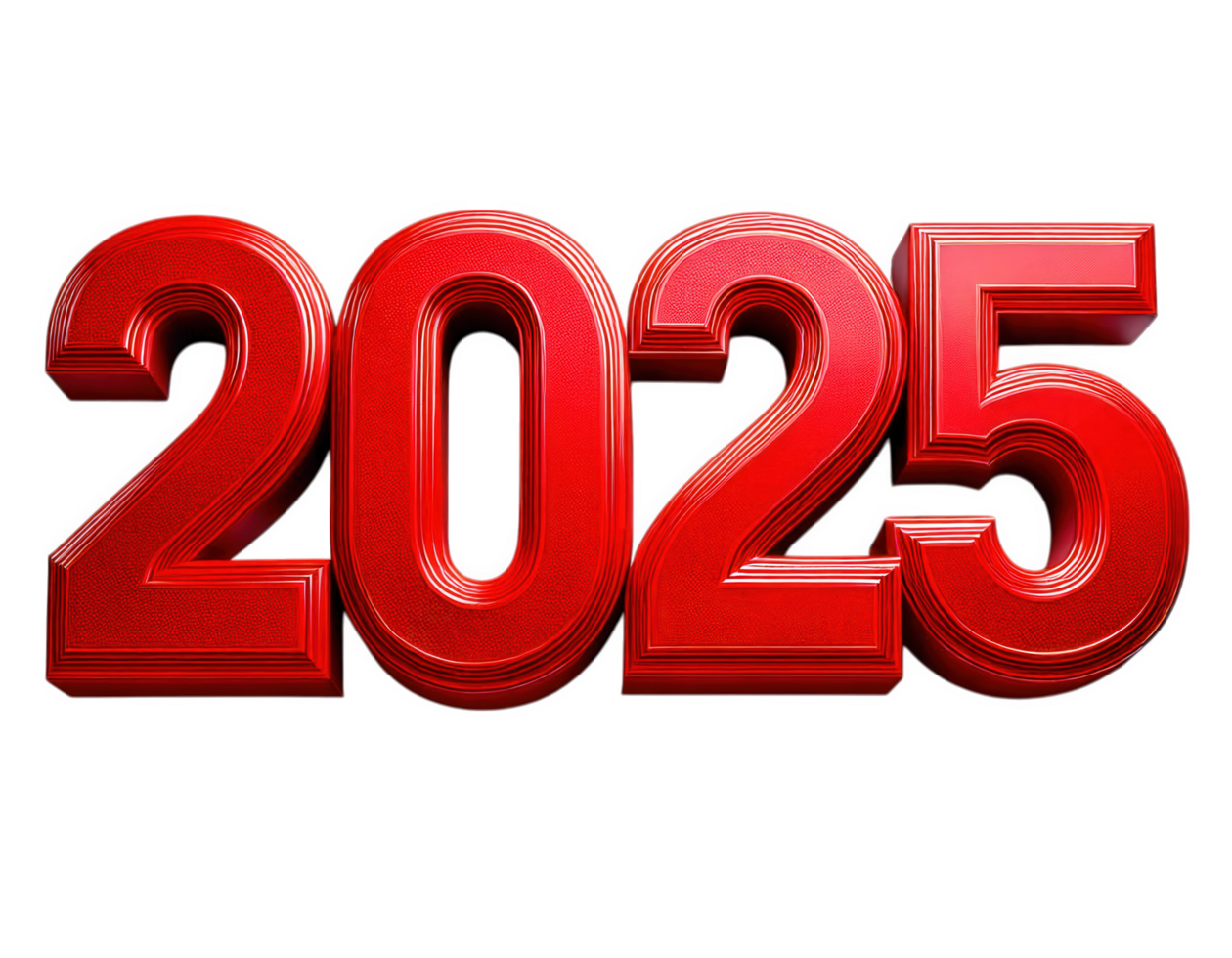 Three dimensional red text 2025 isolated on transparency background, symbolizing future and new beginnings png