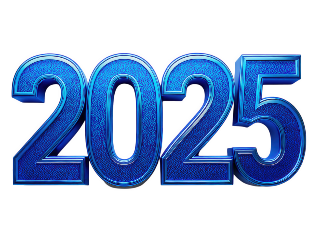 3D blue text 2025 isolated on transparency background, showcasing vibrant and modern design that captures attention and conveys sense of future possibilities png