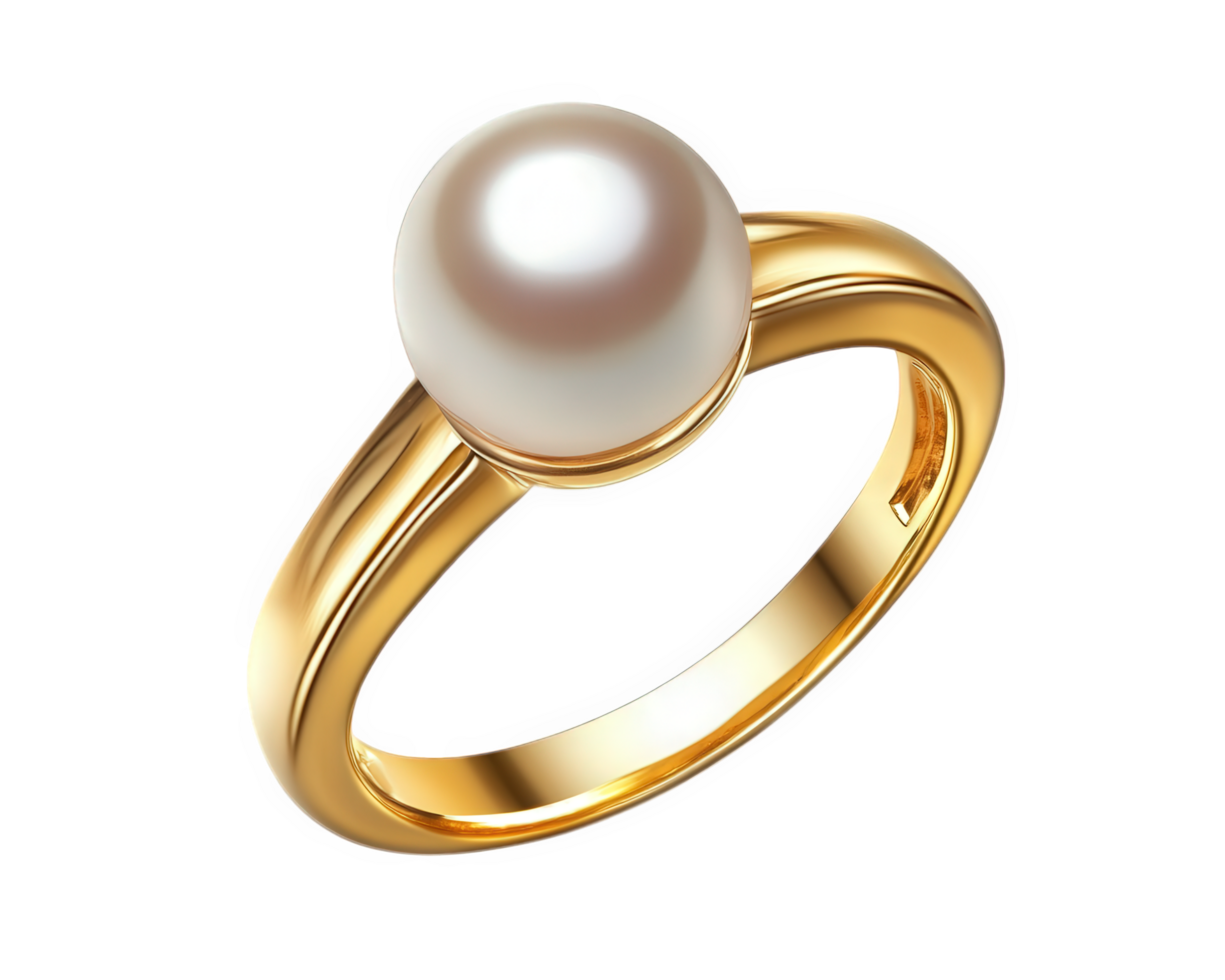 pearl ring with gold band, elegantly designed and isolated on transparency background, showcasing its beauty and sophistication. Perfect for special occasions or as timeless accessory png