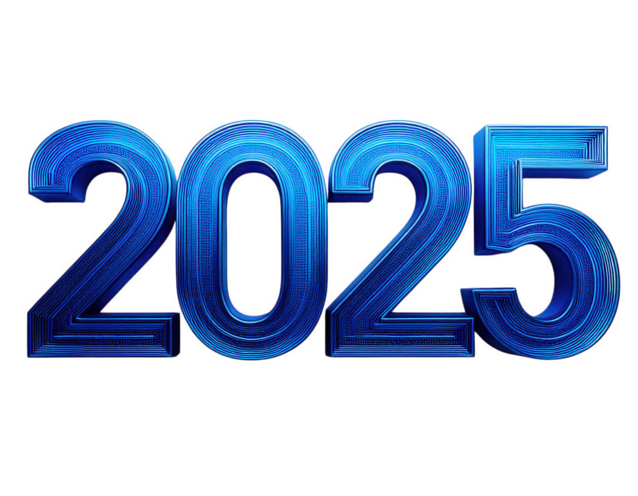 3D blue text 2025 isolated on transparency background, symbolizing future and innovation. This vibrant design captures attention and evokes sense of excitement png