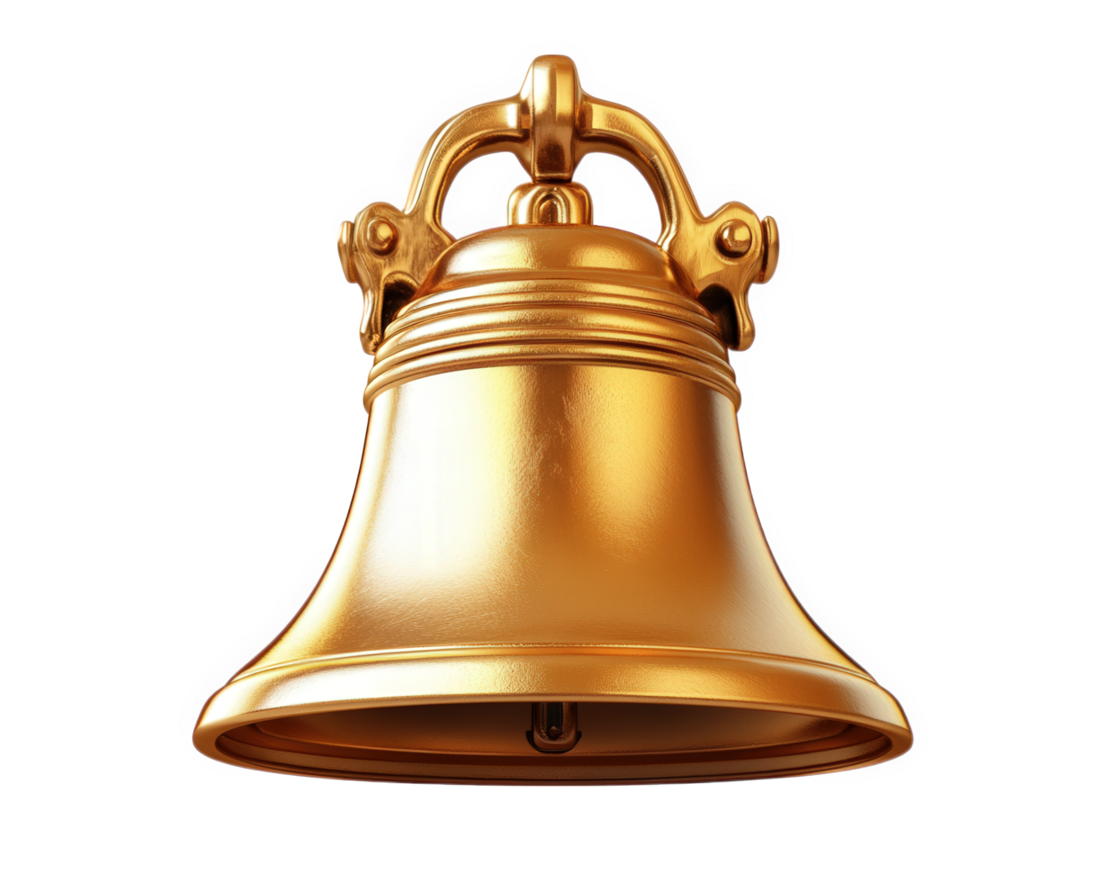 golden school bell isolated on transparency background, symbolizing education and learning. Its shiny surface reflects light, creating vibrant and inviting appearance png